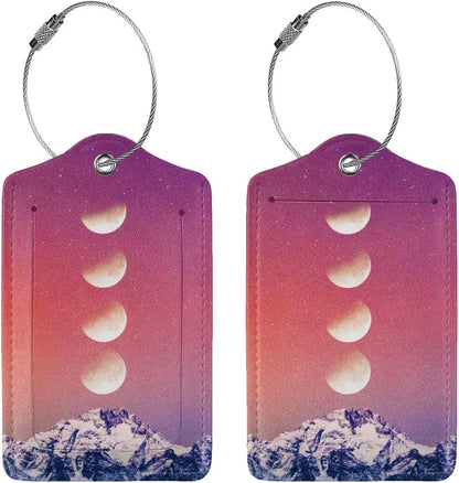 2 Pack Luggage Tag for Suitcase, Cute Unique Leather Suitcase Tags Identifiers with Privacy Name Address Labels & Durable Steel Loop for Women Men Travel