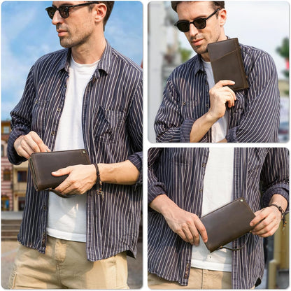 Top Grain Leather Travel Passport Wallet Holder Case for Man & Woman, Handmade for 4 Passports & Multi Cards, RFID Blocking Large Capacity for Cards/Passports/Tickets/AirTag, Matte Coffee