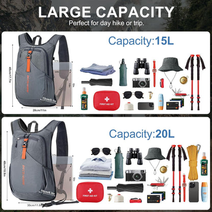 20L Small Hiking Backpack for Men Women Foldable Packable Back Pack Ultralight Hiking Daypack for Travel Camping Outdoor, Gray