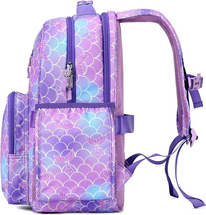 mibasies Girls Backpack: Large Kids Backpack Girls for Elementary School with Laptop Compartment - Mermaid Tail