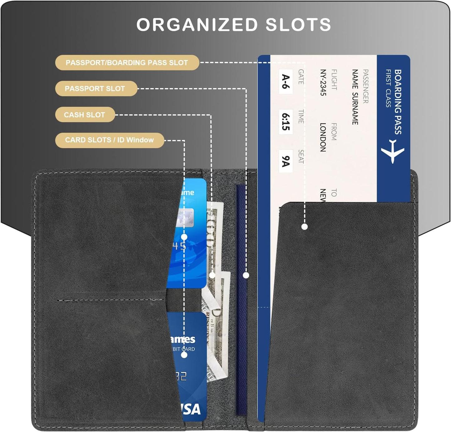 Real Leather Passport Holder for Men and Women Travel, Handmade Passport Wallet, Passport Cover Case, Travel Must Haves Travel Essentials Accessories Birthday Gifts (Crazy Horse, Gray)