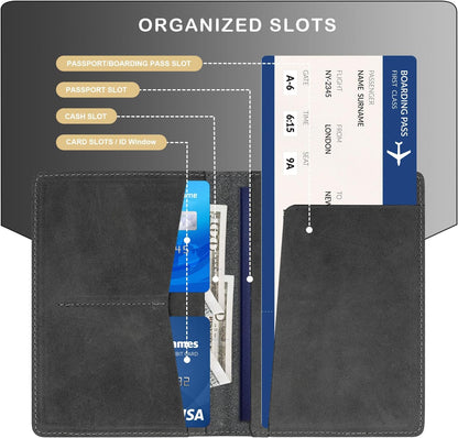 Real Leather Passport Holder for Men and Women Travel, Handmade Passport Wallet, Passport Cover Case, Travel Must Haves Travel Essentials Accessories Birthday Gifts (Crazy Horse, Gray)