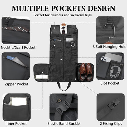 Waxed Canvas Garment Bags for Travel, Convertible Carry On Garment Duffel Bag for Men Women, 2 in 1 Suit Bag Hanging Suitcase Business Travel Bag with Shoe Compartment (Vintage Grey, L)