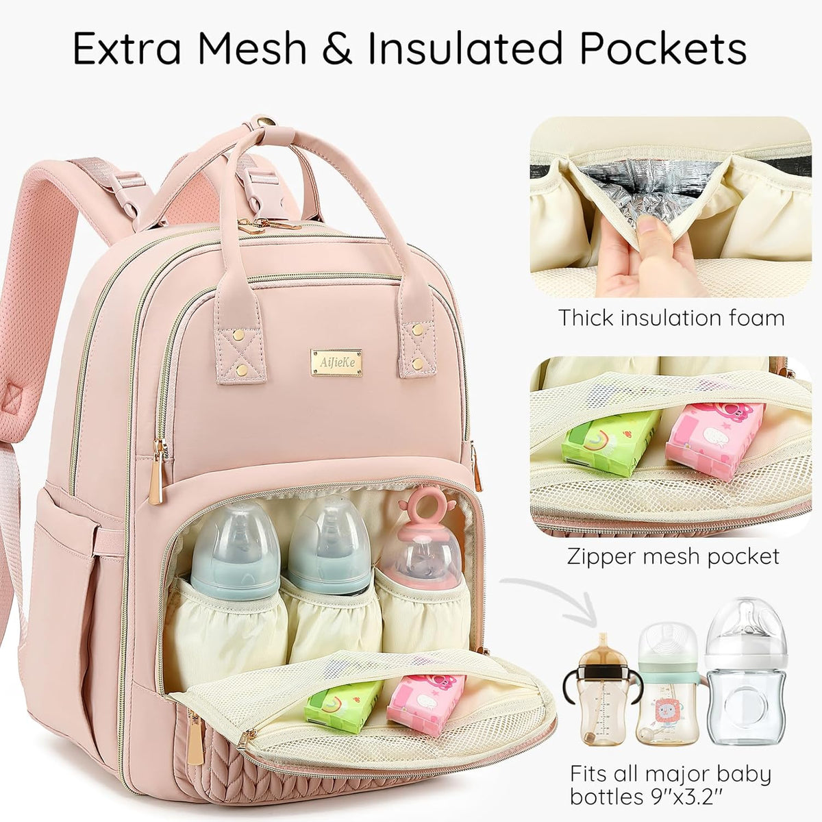 Diaper Bag Backpack - Large Multi functional, Boys, Girls & Baby Travel Essentials Tote with Changing Pad, Insulated Pockets, Stroller Straps, Waterproof - Baby Backpack for Mom & Maternity (Pink)