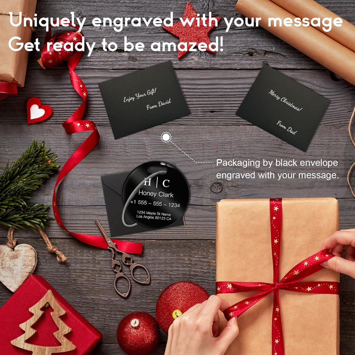 Stainless Luggage Tags for Suitcases 4 Pack: Metal Personalized Luggage Tags for Backpacks & Bags with Customizable Texts (Black)