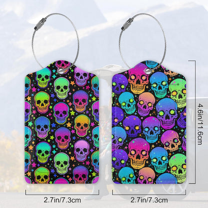 Neon Bright Human Skulls 2 PCS Luggage Tags, Privacy Cover ID Label with Stainless Steel Loop and Address Card for Travel Bag Suitcase