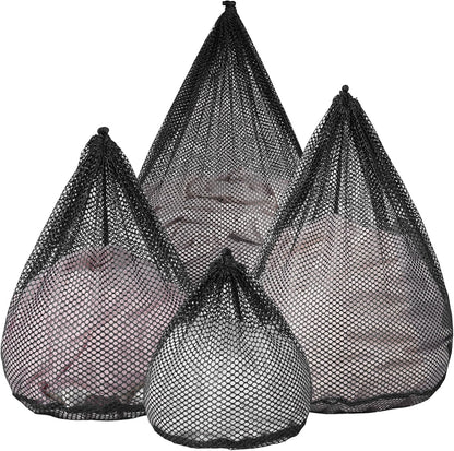 4Pcs Mesh Laundry Bags Washing Machine Mesh Wash Bags Jumbo for Delicates Clothes,Bed Linen,Toys with Drawstring Closure Sturdy (Black, Pack 4 Pcs)
