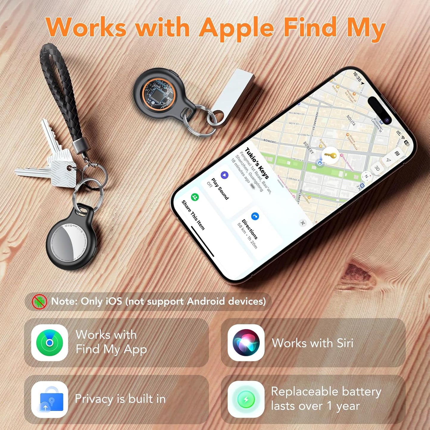 2025 New [Apple MFi Certified] (iOS Only) Air Tracker Tags-1 Pack, Bluetooth Tracker for Apple Find My, Replaceable Battery, Key Finder and Item Locator for Keys, Bags, Luggage, Wallet (Orange Pro)