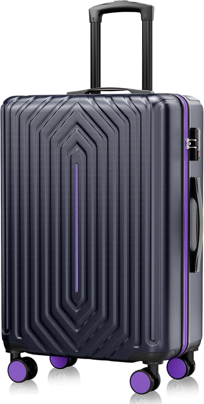 28 inch Luggage Hardside and Lightweight Suitcase with Spinner Wheels TSA Lock for Travel Business, Purple With Dark Blue
