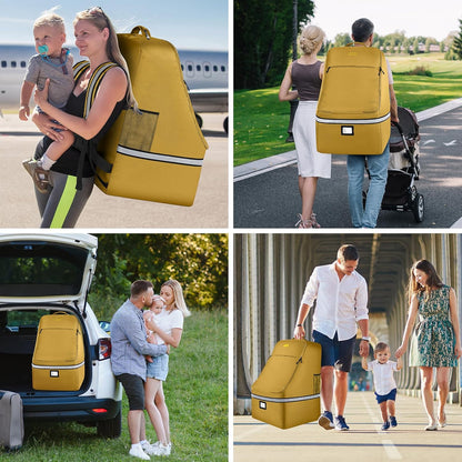 Car Seat Travel Bag - Padded Car Seat Carrier with Steel Cable Handle and Reflective Stripes, Large Durable Airport Gate Check Bag with Shoulder Strap