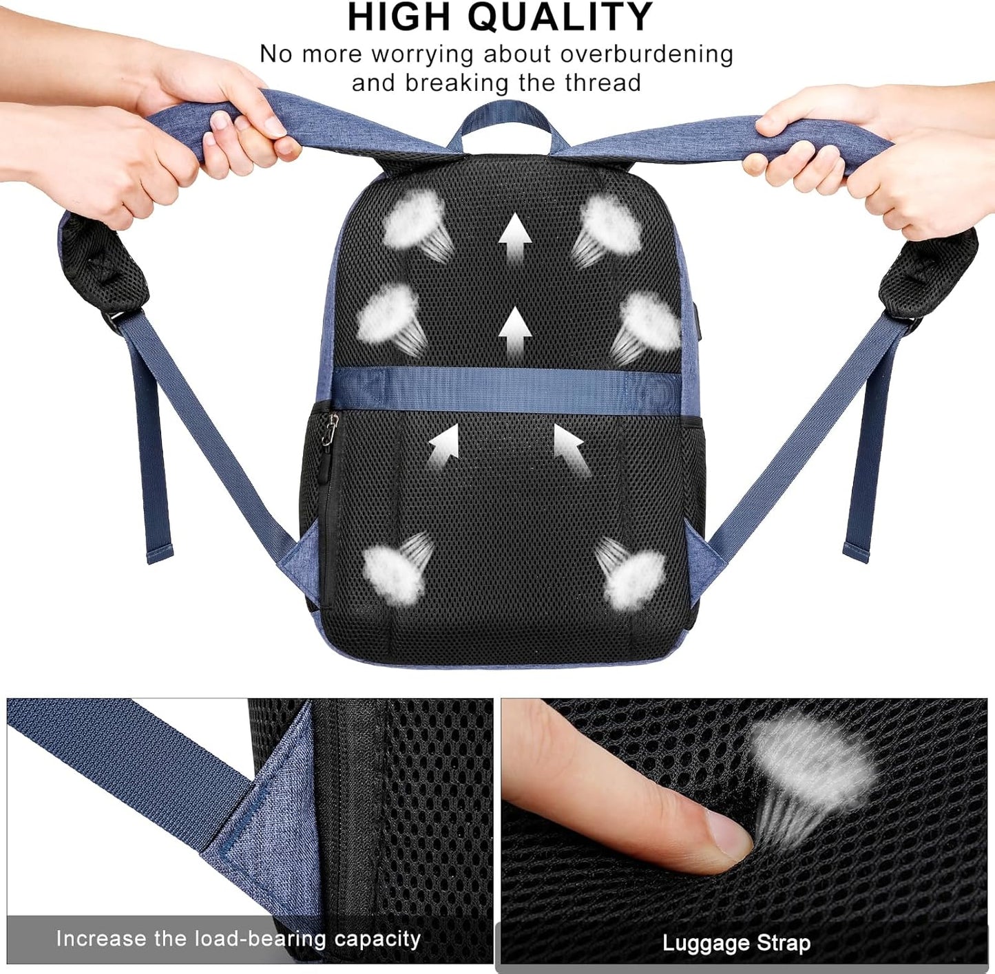 School backpack for Teen Boy, 15.6 inch Laptop Backpack with USB Charging Port, Large Computer Bookbag with Compartments, Ergonomic Straps, Blue