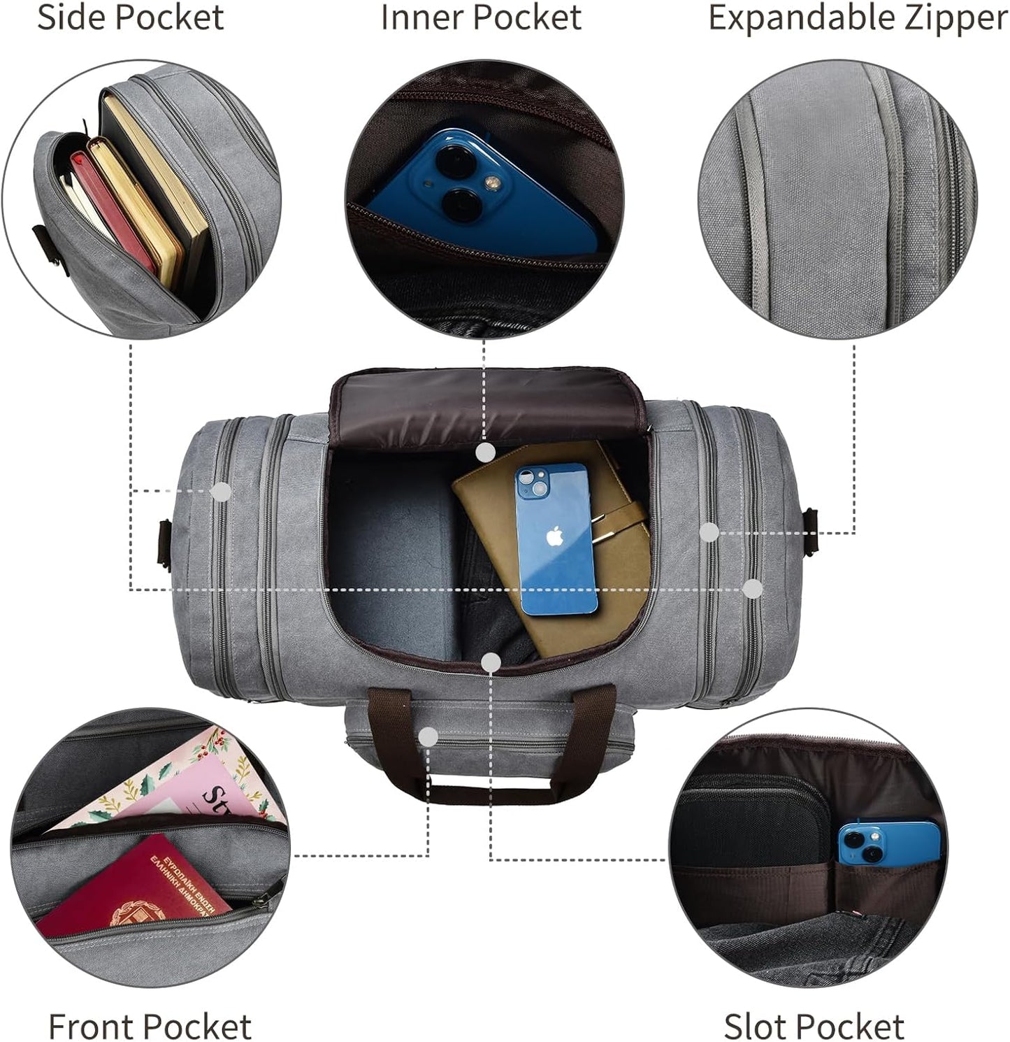 Dimayar Expandable Duffle Bag for Men, 50L Large-Capacity Weekender, Water-Resistant Mens Duffle Bags for Traveling, Lightweight & Durable Overnight Carry-On, Versatile Gym and Travel Bag