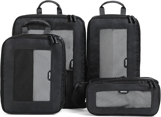 EPICKA TripCozy Compression Packing Cubes - 4 Set Durable Travel Organizer Bags with Mesh Top, Expandable Travel Accessories for Carry on, Luggage, Suitcase, Backpack (Dark Grey)