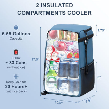 SPARTER Backpack Cooler Insulated Leak Proof 33/49 Cans, 2 Insulated Compartments Thermal Bag, Portable Lightweight Beach Travel Camping Lunch Backpack for Men and Women