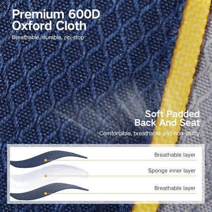 ALPHA CAMP Oversized Camping Chair Heavy Duty Lawn Chair with Cooler Bag Support 450 LBS Steel Frame Collapsible Padded Arm Quad Lumbar Back Folding Chair for Lawn Outdoor