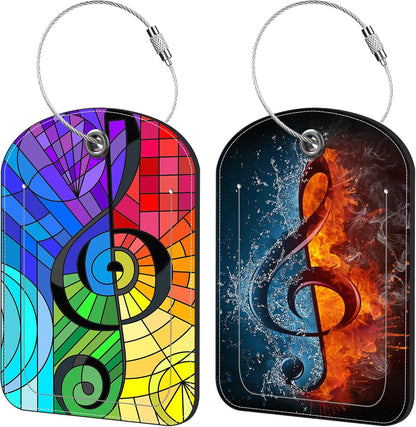 Treble Clef Luggage Tag for Suitcase Set of 2 PU Leather Cute Luggage Tags with Stainless Metal Loop ID Label Privacy Flap Suitcase Tags for Women and Men Travel