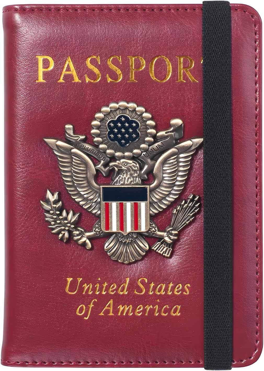 Passport Holder for Travel Passport Cover for Men Passport Wallet Case With 3D Metal Badge Protector Leather Card Case RFID Blocking Women Travel Accessories Document Organizer (Wine Red)