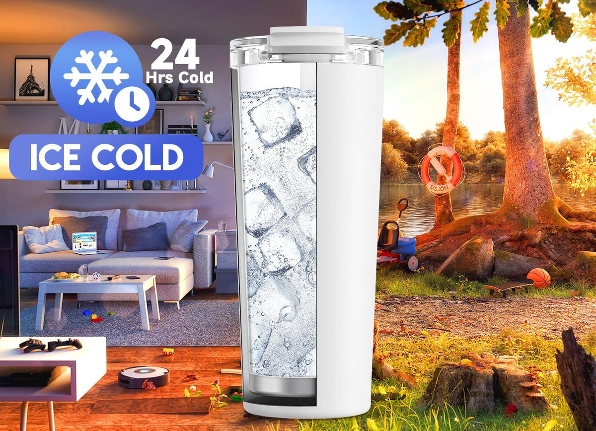 Meoky 24 oz Travel Coffee Mug with Leak-proof Lid, Stainless Steel Insulated Coffee Tumbler, Keeps Hot for 8 Hours or Cold for 24 Hours, Fits in Car Cup Holder (Ivory)