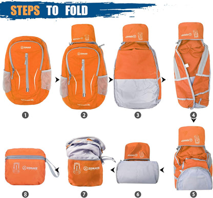 ZOMAKE Ultra Lightweight Packable Backpack 25L, Foldable Hiking Backpacks Water Resistant Small Folding Daypack for Travel(Orange)