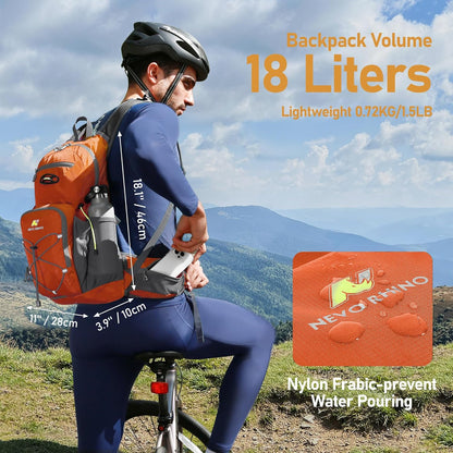 N NEVO RHINO Hydration Backpack, 18L Multipurpose Hiking Backpack with 3L Water Bladder, Water Backpack Insulated Hydration Pack Ideal for Hiking and Cycling