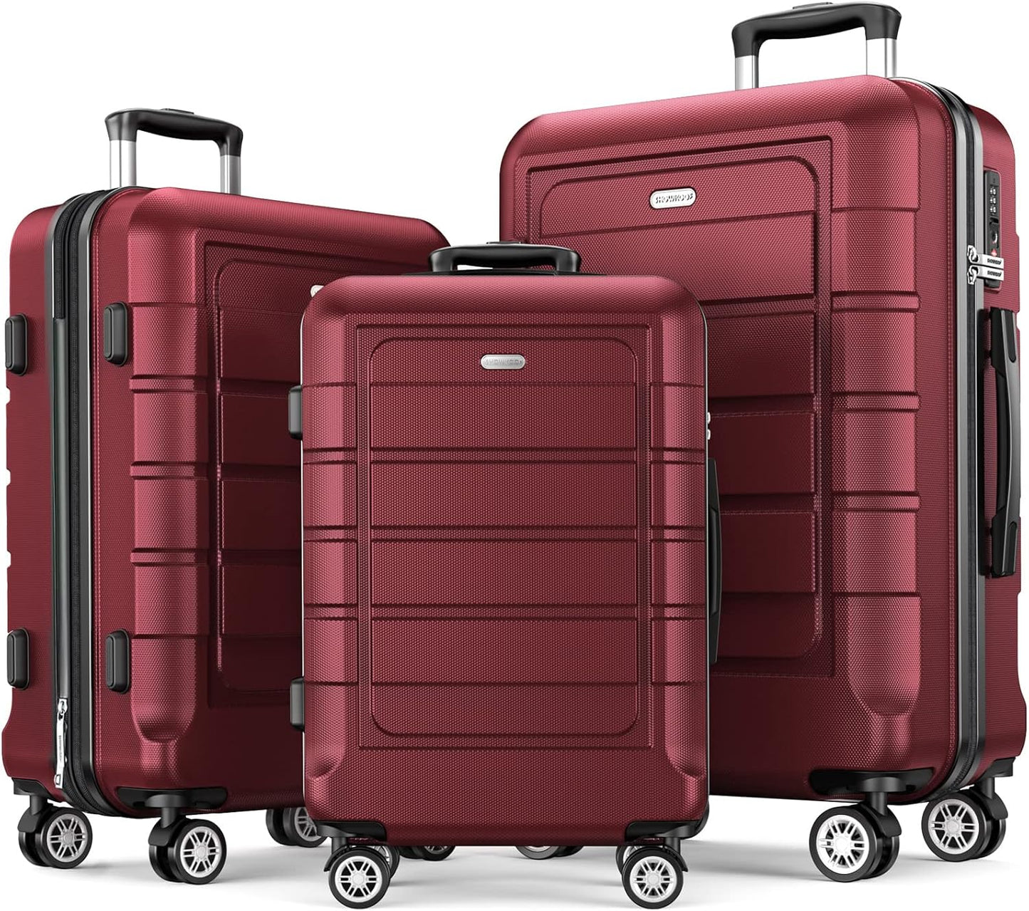 SHOWKOO Luggage Sets Expandable PC+ABS Durable Suitcase Double Wheels TSA Lock Red