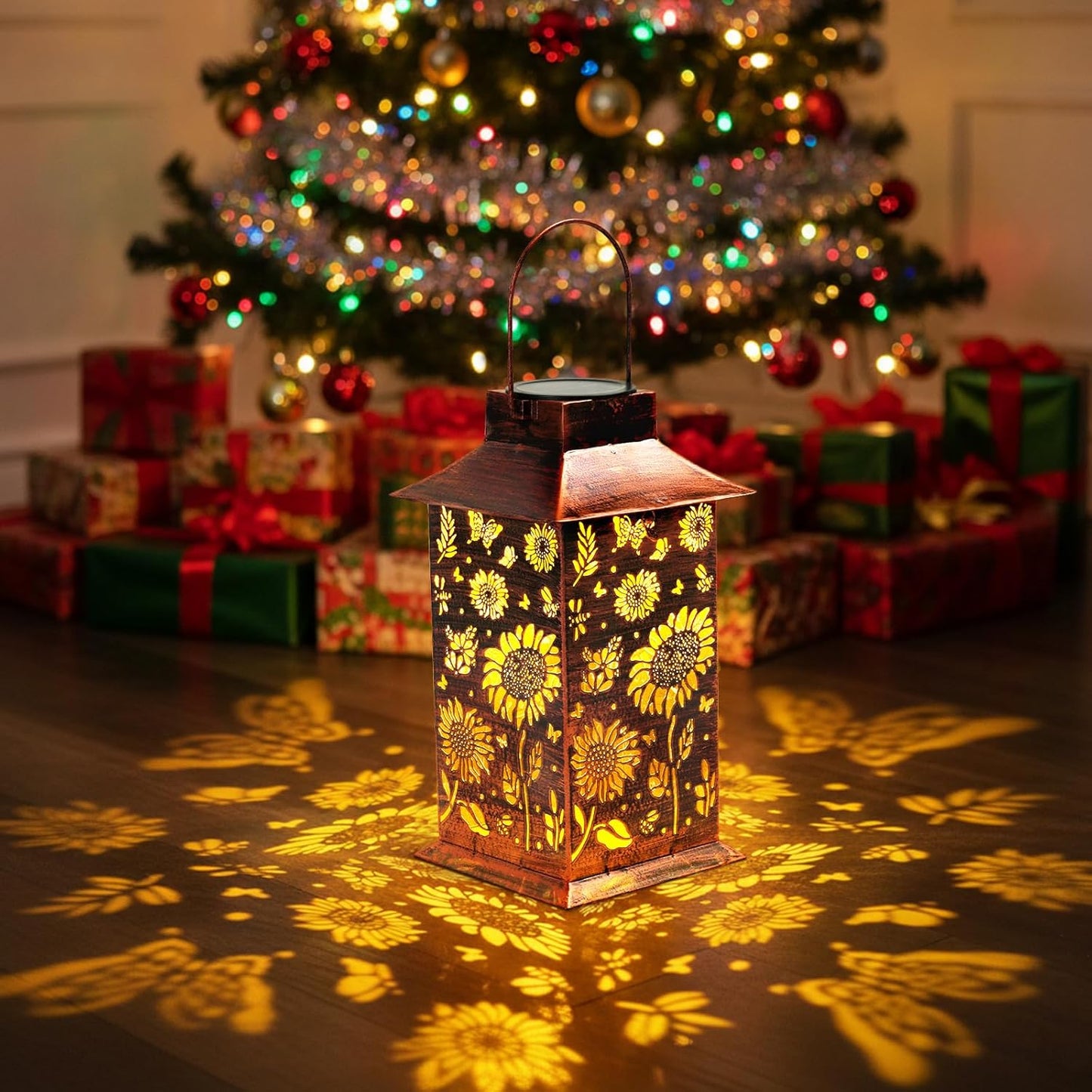 Homemory Sunflower Solar Lanterns Waterproof, Metal Hanging Hollowed-Out Metal Decor Lantern, LED Outdoor Decoration for Outside LED Lanternse for Yard, Backyard, Porch, Lawn