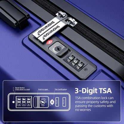 SHOWKOO Luggage Sets Expandable PC+ABS Durable Suitcase Sets Double Wheels TSA Lock 4 Piece Luggage Set Royal Blue