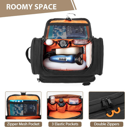 Tactical Toiletry Bag for Men, Hanging Hygiene Bag, Travel Dopp Kit Organizer for Shaving, Shower Essentials and Toiletries, Black (Empty Bag)