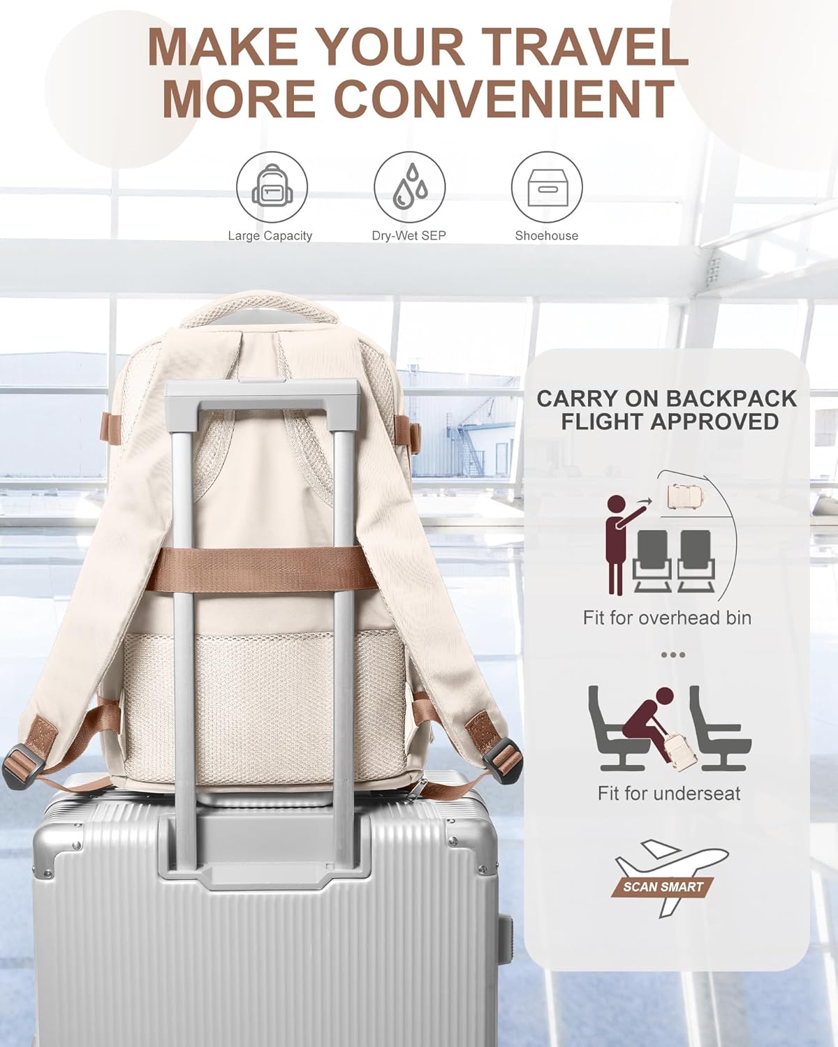 coowoz Travel Backpack Carry On for Women Man Gym Backpacks with Laptop Compartment Mochila de Viaje Teacher Personal Item Backpack Airplane Accessories Must Haves Beige Brown Small