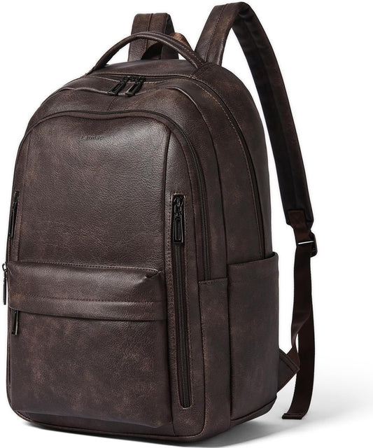 30L Business Laptop Backpack for Women Men, Travel Work Backpack Purse Faux Leather College Bookbag fits 15.6" Laptop - Coffee