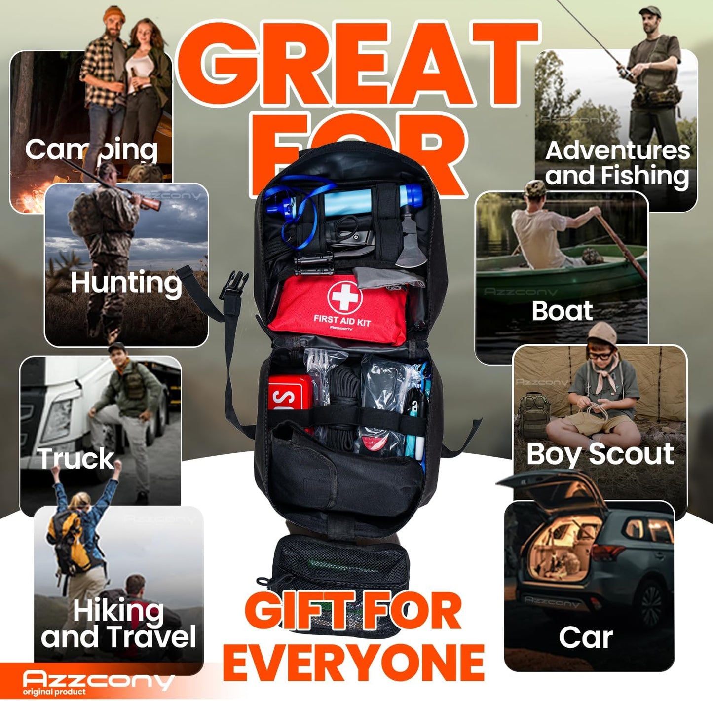 Emergency Survival Kit with First Aid Gears and Supplies - EDC Go Bugout Bag - Get Home Backpack for Camping Outdoor - Tactical Military Molle Pouch Grade - Gift for Man Woman