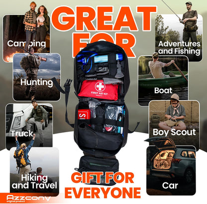Emergency Survival Kit with First Aid Gears and Supplies - EDC Go Bugout Bag - Get Home Backpack for Camping Outdoor - Tactical Military Molle Pouch Grade - Gift for Man Woman
