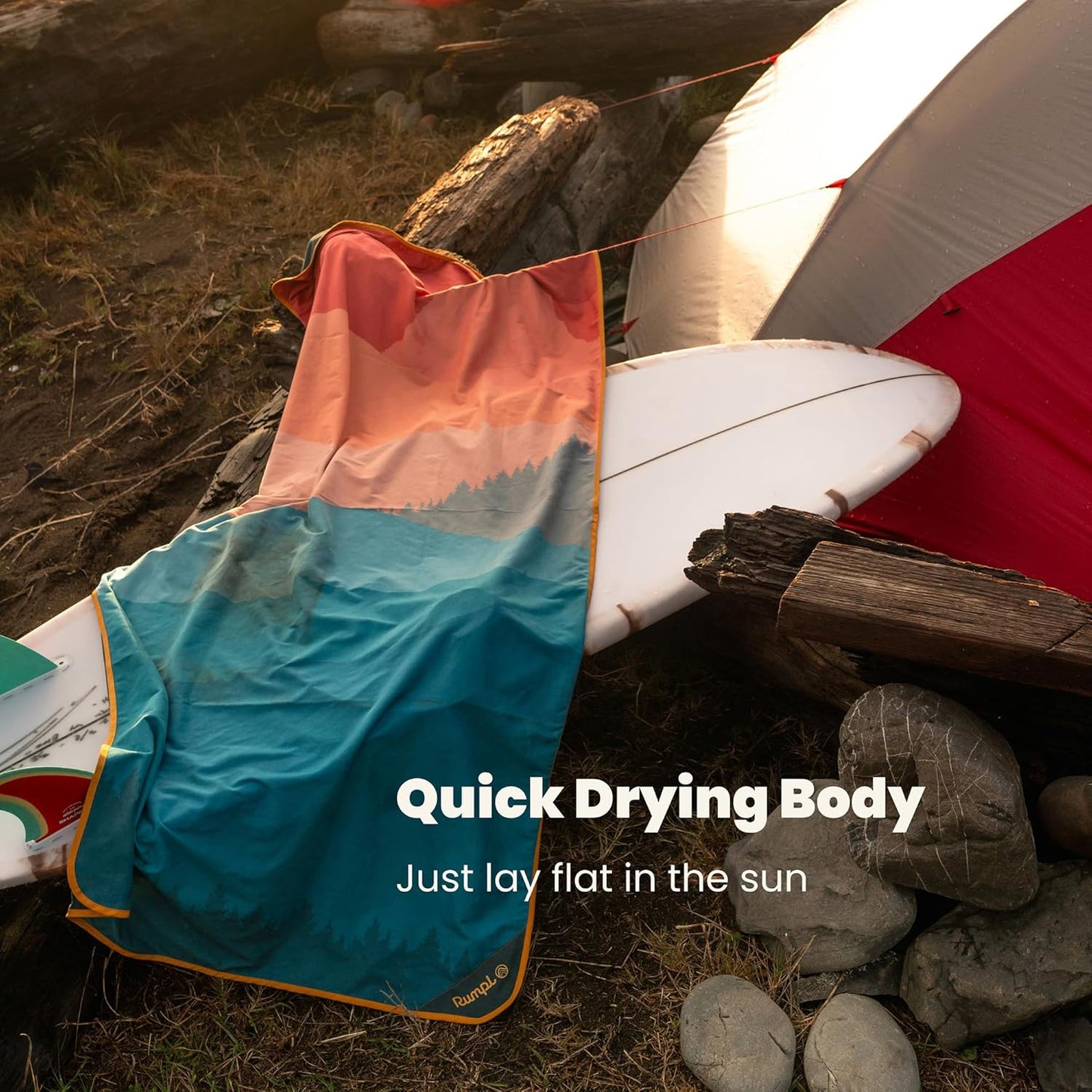 Rumpl Tech Towel Quick-Dry Towel for Travel, Beach, and Camp, Rocky Mountain Sunset Fade