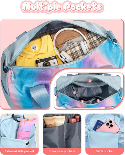 Birthday Gift for Daughter-Girl Gym Bag with Shoe Compartment, Kid Weekender Overnight Bags, Initial Travel Tote with Makeup Pouch, Gift for 3 4 5 6 7 8 9 Year Old Girls (Letter A)