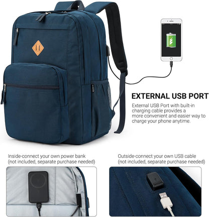 ZORFIN 36L Backpack for College, and Travel: Water Resistant Bookbag - Steel blue