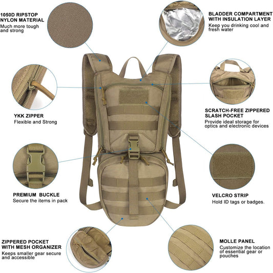 Unigear Tactical Hydration Packs Backpack 1050D with 3L Water Bladder, Thermal Insulation Pack Keeps Liquid Cool up to 4 Hours for Hiking, Cycling, Hunting and Climbing