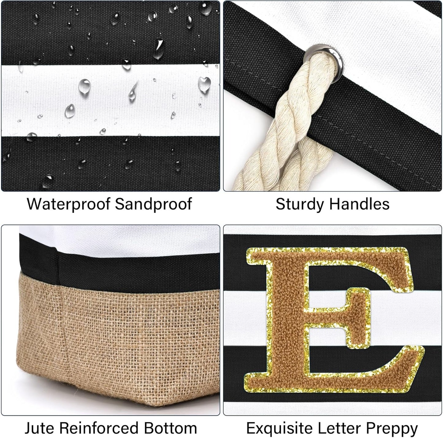 Becokan Beach Bag Initial Beach Tote with Makeup Bag for Travel Work Storage Personalized Birthday Gifts for Women Her