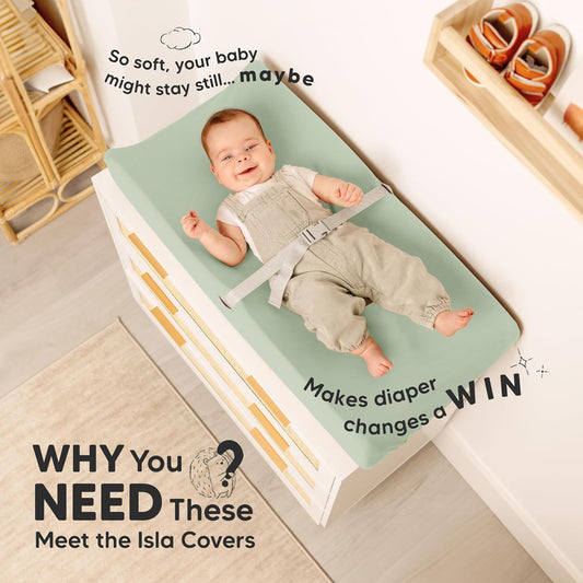 2-Pack Baby Changing Pad Covers for Girl, Boy, Neutral - Soft Viscose Derived from Bamboo Changing Table Pad Cover Sheets, Baby Nursery Diaper Changing Pad Cover, Contour Changing Pad Liner (Sage)