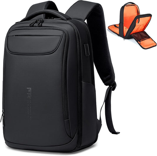 FENRUIEN Business Backpack for Men,Water Resistant Tech Backpack with Charger,Black Laptop Backpack 15.6 Inch