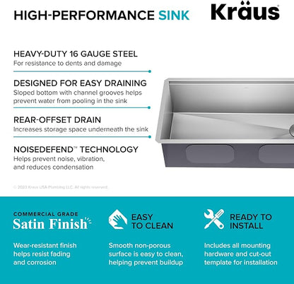 KRAUS Kore 36-Inch Undermount Workstation 16 Gauge Single Bowl Stainless Steel - Image 6