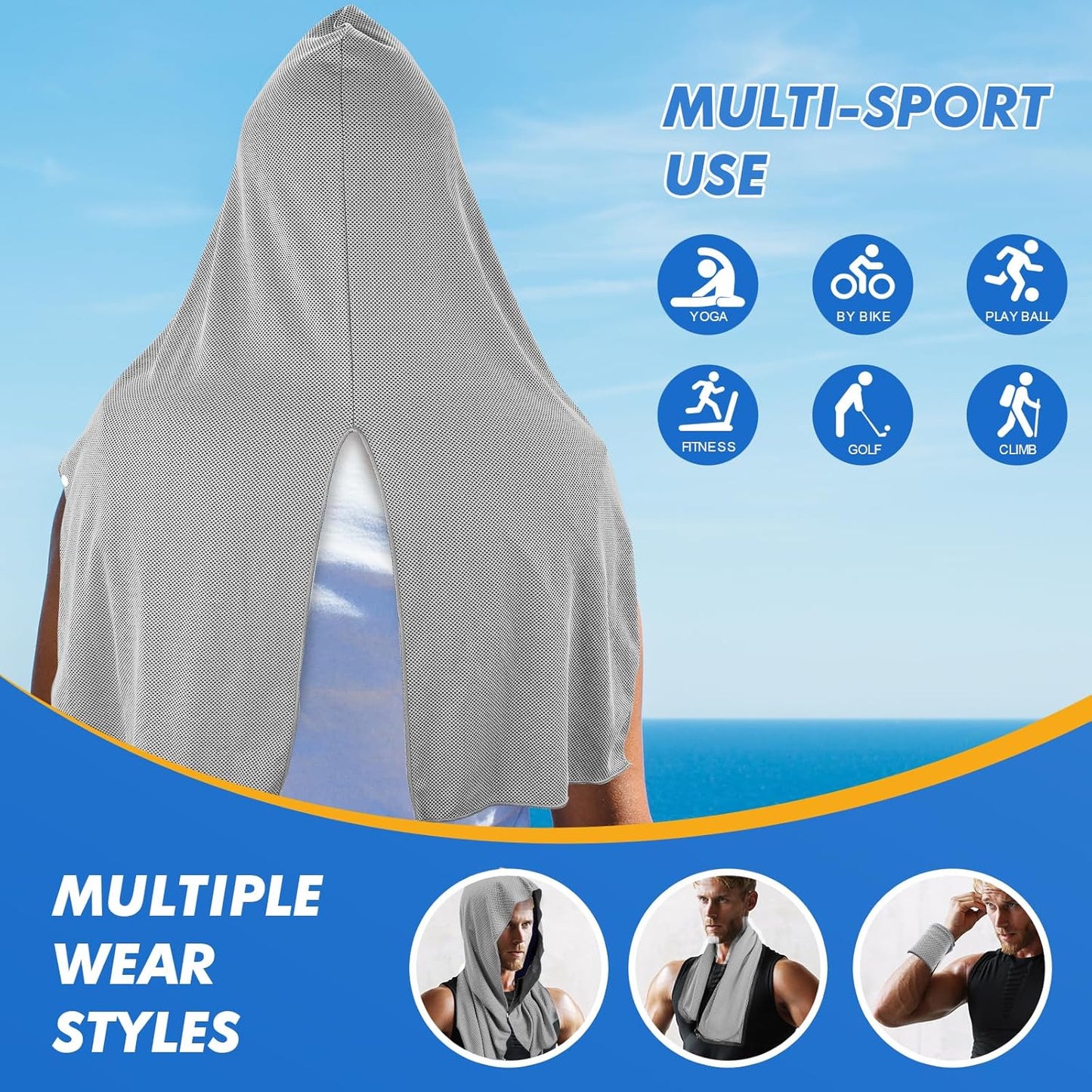 3 Pack Cooling Hoodie Towels for Neck and Face, UPF 50 Sun Protection & Instant Cooling, Ice Towels for Hot Weather, Soft Breathable Towel for Sport, Work Out, Gym, Camping & More Activities