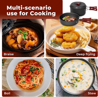 Bulin 24/13/11/8/4 PCS Camping Cookware Mess Kit Lightweight Backpacking Cooking Set Outdoor Cook Gear for Family Hiking, Picnic(Kettle, Pot, Frying Pan, Bowls, Plates, Spoon)