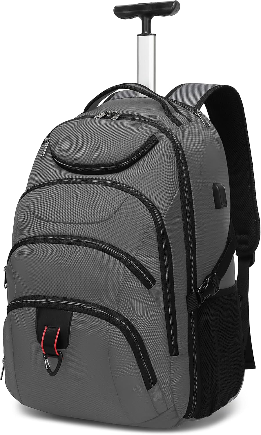 Boavan Rolling Backpack,17 inch Water Resistant Wheeled Backpack,Carry on Luggage Business Bag, Overnight College Computer bag Trolley Suitcase for Men Women Adults to Travel，Grey