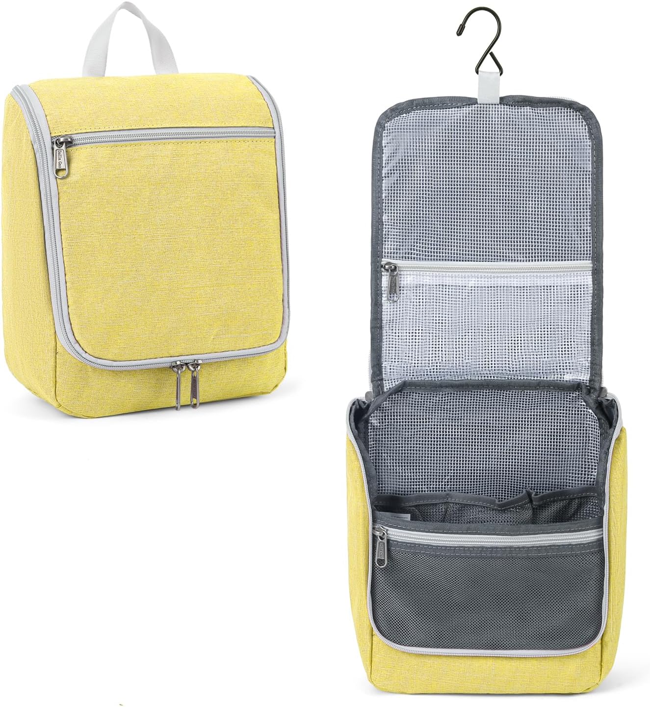 Travel Hanging Toiletry bag for Men & Women, Water-resistant Sturdy Nylon Toiletries Organizer for Cosmetics, Makeup Brushes, Shaving Tools, Bathroom Bag, Yellow