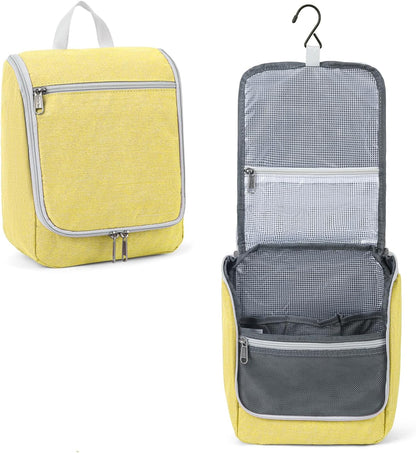 Travel Hanging Toiletry bag for Men & Women, Water-resistant Sturdy Nylon Toiletries Organizer for Cosmetics, Makeup Brushes, Shaving Tools, Bathroom Bag, Yellow