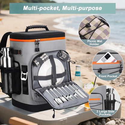 Large 52cans Cooler Backpack, Insulated, Waterproof, Leak Proof, 30L Large Capacity