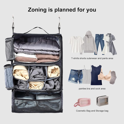 TABITORA Travel Portable Hanging Shelves Closet Organizer Packing Luggage Storage with Multifunctional and Foldable Invisible Compartment,Lightweight, for Suitcase, RV,Closet…Grey,XL