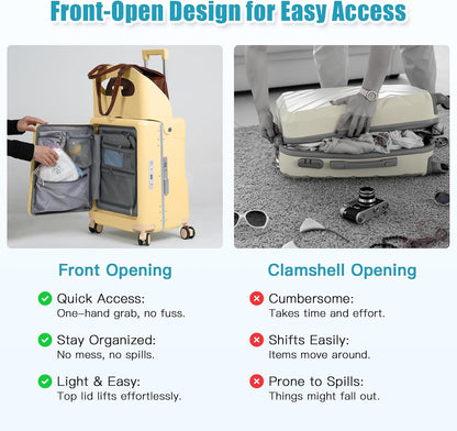 20" Carry-On Luggage with Seat for Kids & Adults, Lightweight Hardside Ride-On Suitcase with Front Opening, TSA Lock, 360° Spinner Wheels (Yellow, 20-inch)