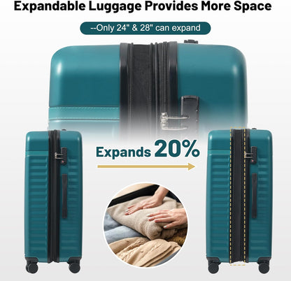 Merax Luggage Sets, Durable Hardshell 3 Piece Suitcase with Double Spinner Wheels and Handle Bags,Lightweight Carry on Luggage with TSA Lock,20+24+28 inches,Dark Green