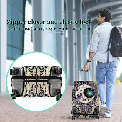 Luggage Protector Plus 1 Luggage Tag, Gothic Moon Face Travel Case Cover for 26-28 inch Suitcase with Elastic Dustproof, Scratch Resistant Concealed Zipper